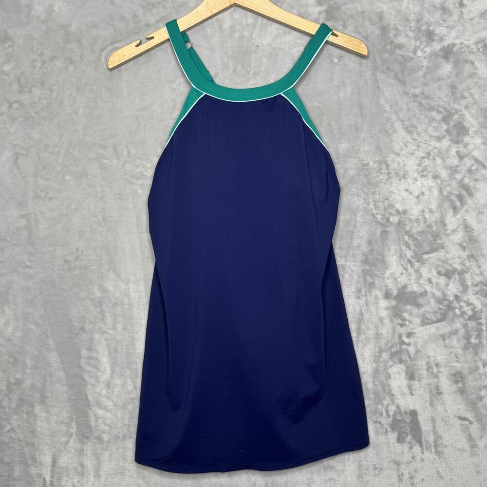 Lands End Swim Dress Womens 6 Blue Green Adjustable Strap One Piece Swimsuit